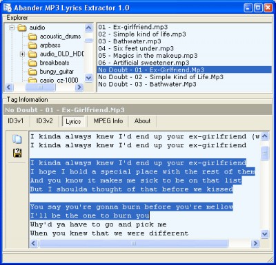 Abander MP3 Lyrics Extractor 1.1 screenshot