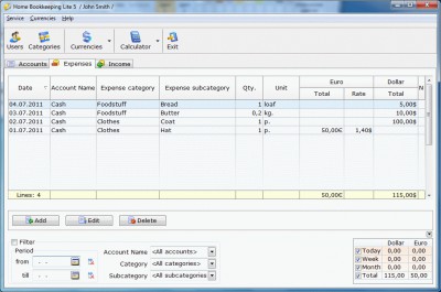 Home bookkeeping Lite 5.2 screenshot