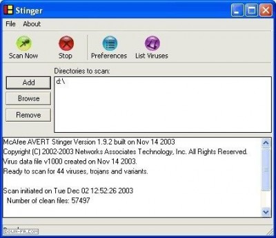McAfee AVERT Stinger 2.6.0 screenshot