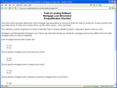 Mortgage Rescision Prequal. Software 1.0.0 screenshot