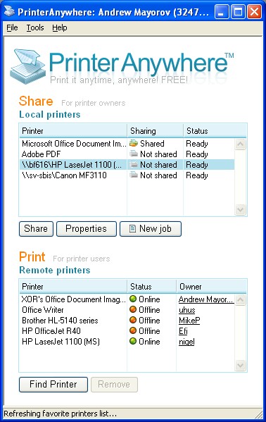Printer Anywhere 1.3.5 screenshot