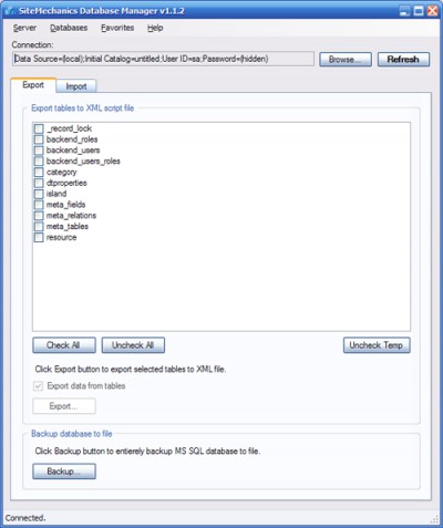 SiteMech Database Manager 1.1.2 screenshot