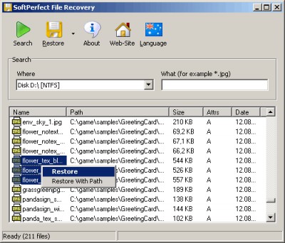 SoftPerfect File Recovery 1.2 screenshot