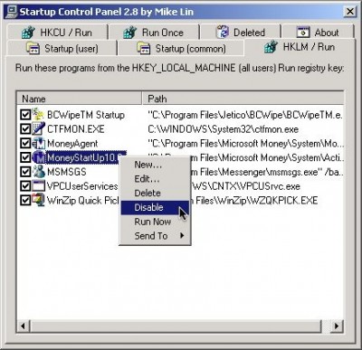 Startup Control Panel 2.8 screenshot